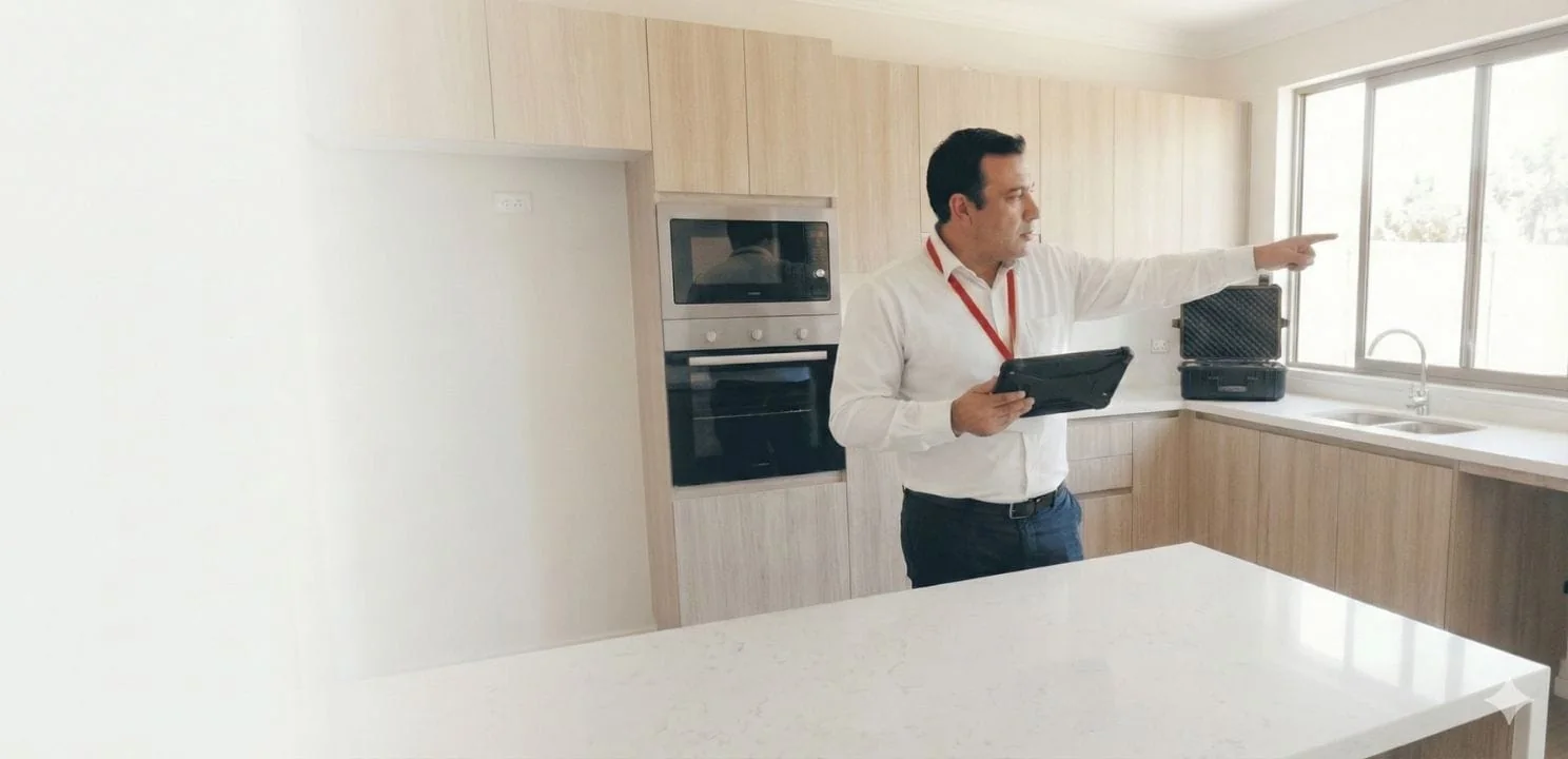 Profesional explicando una revisión de vivienda